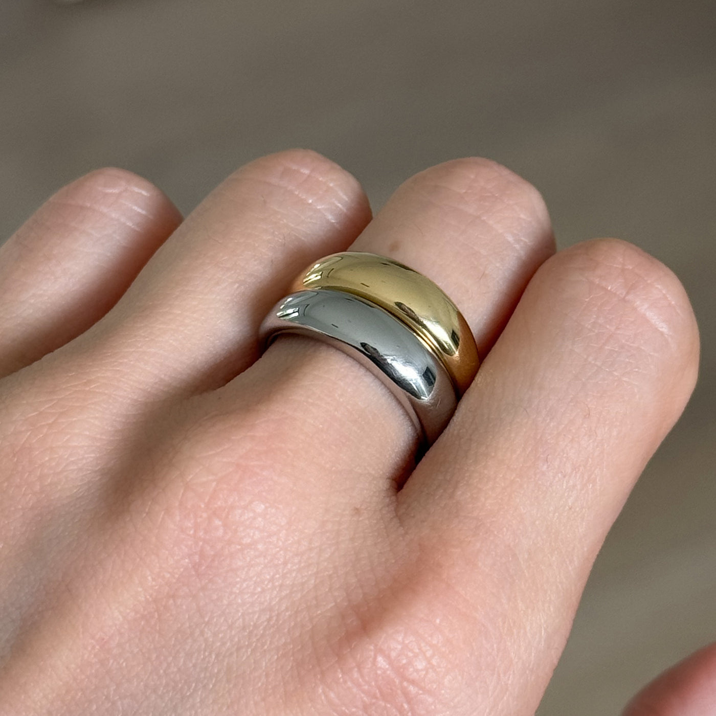 Mixed Metals dome sphere ring two tone #color_gold