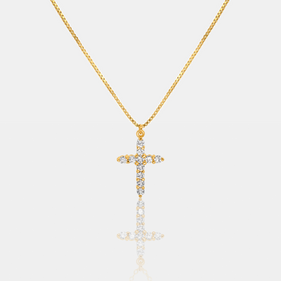 Cubic Zirconia Pave Cross Pendant on Venetian Box Chain