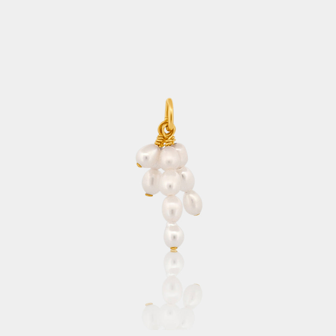 Cluster white freshwater Pearl pendant with gold clasp on a white background