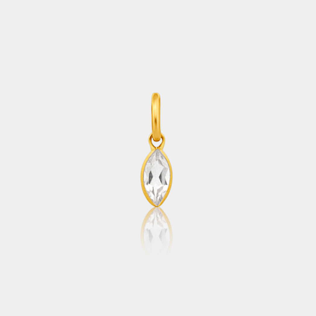 Marquise White Topaz and 14k solid Gold Charm on light background