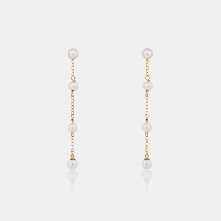 Satellite pearl drop earrings with 14k gold filled chain