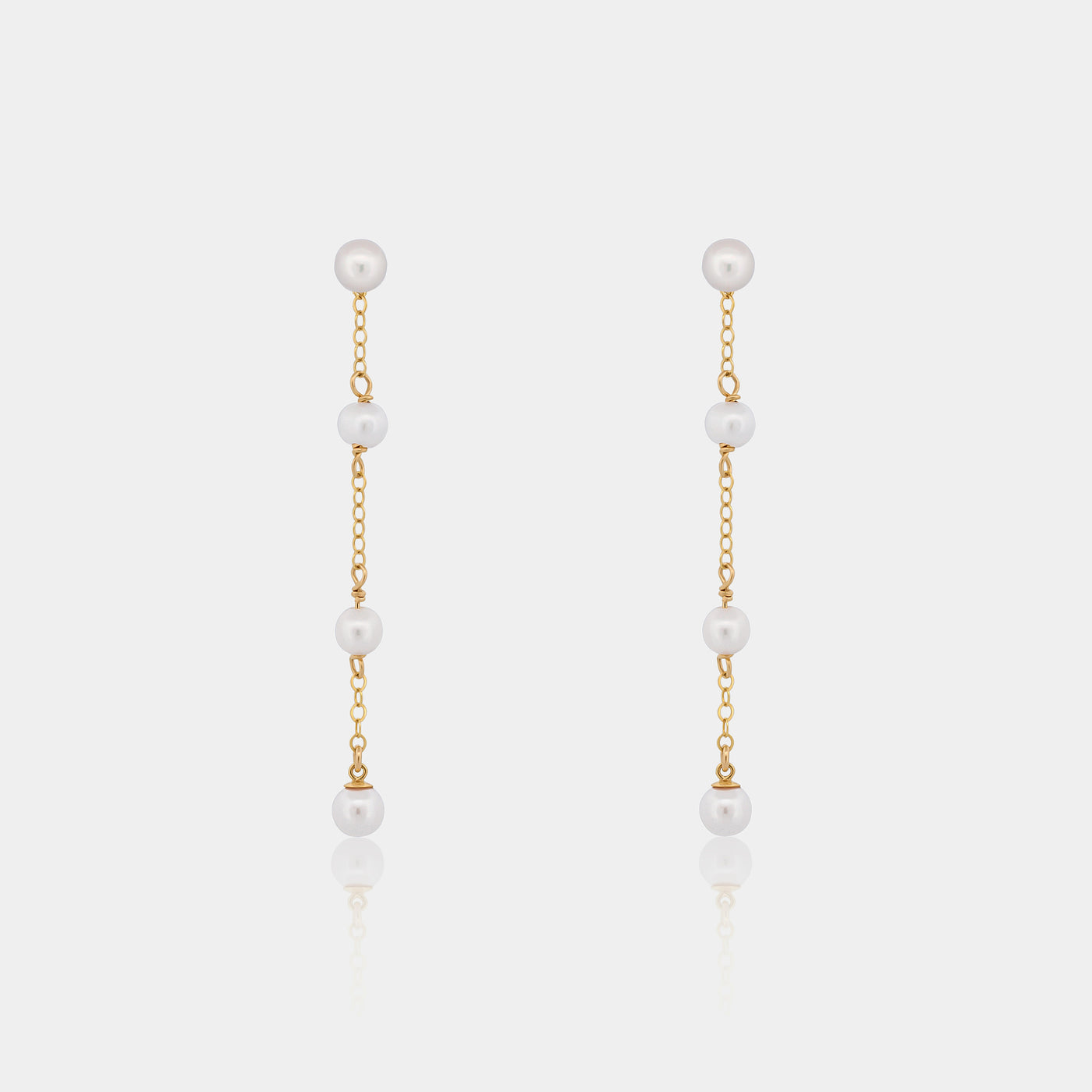 Satellite pearl drop earrings with 14k gold filled chain