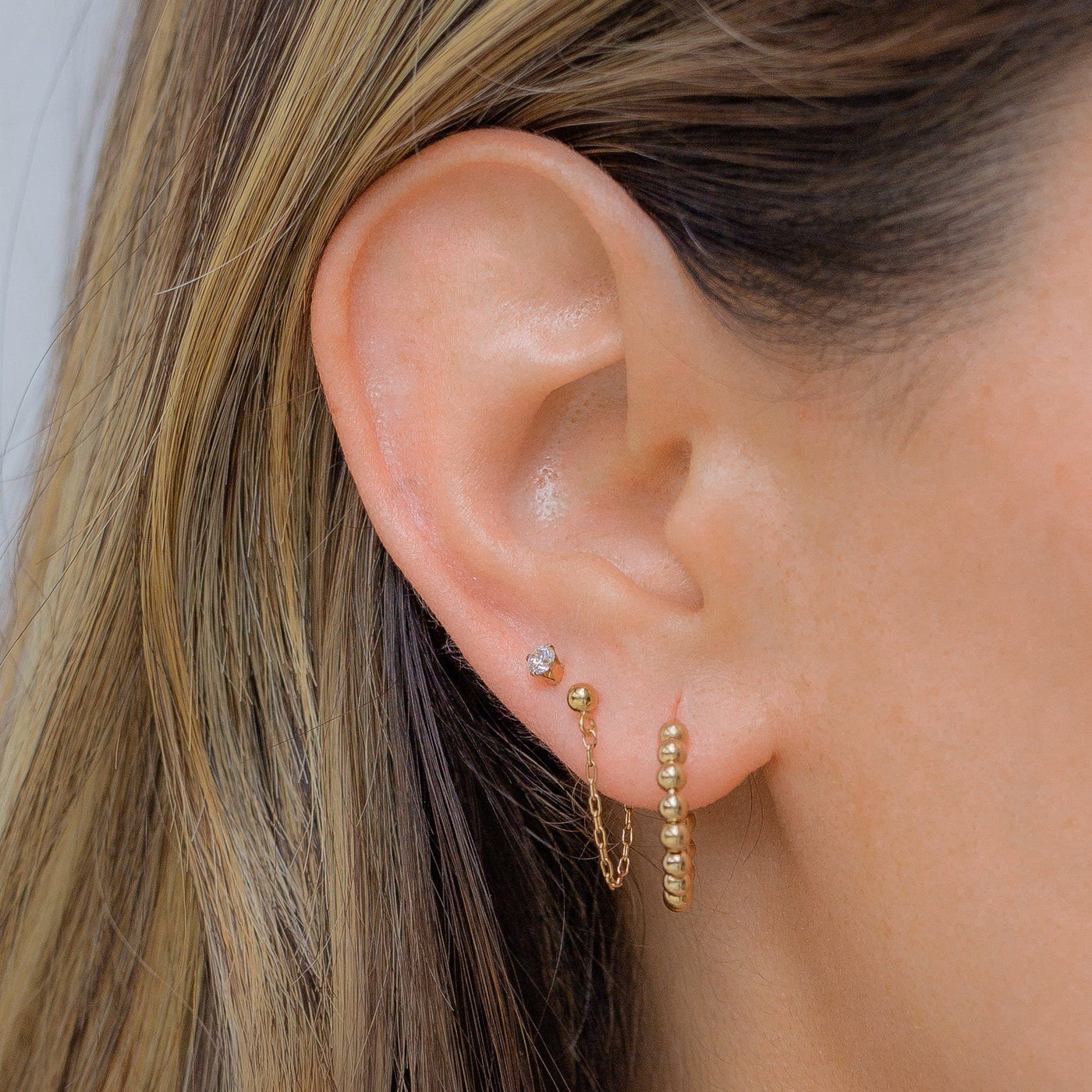 Gold Filled Chain Bead Stud Earring 