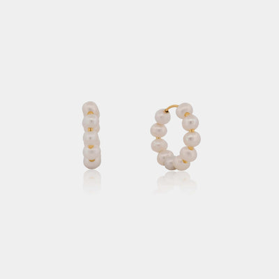 14K Gold Filled Earrings Mykonos Pearl Hoops LINK'D THE LABEL