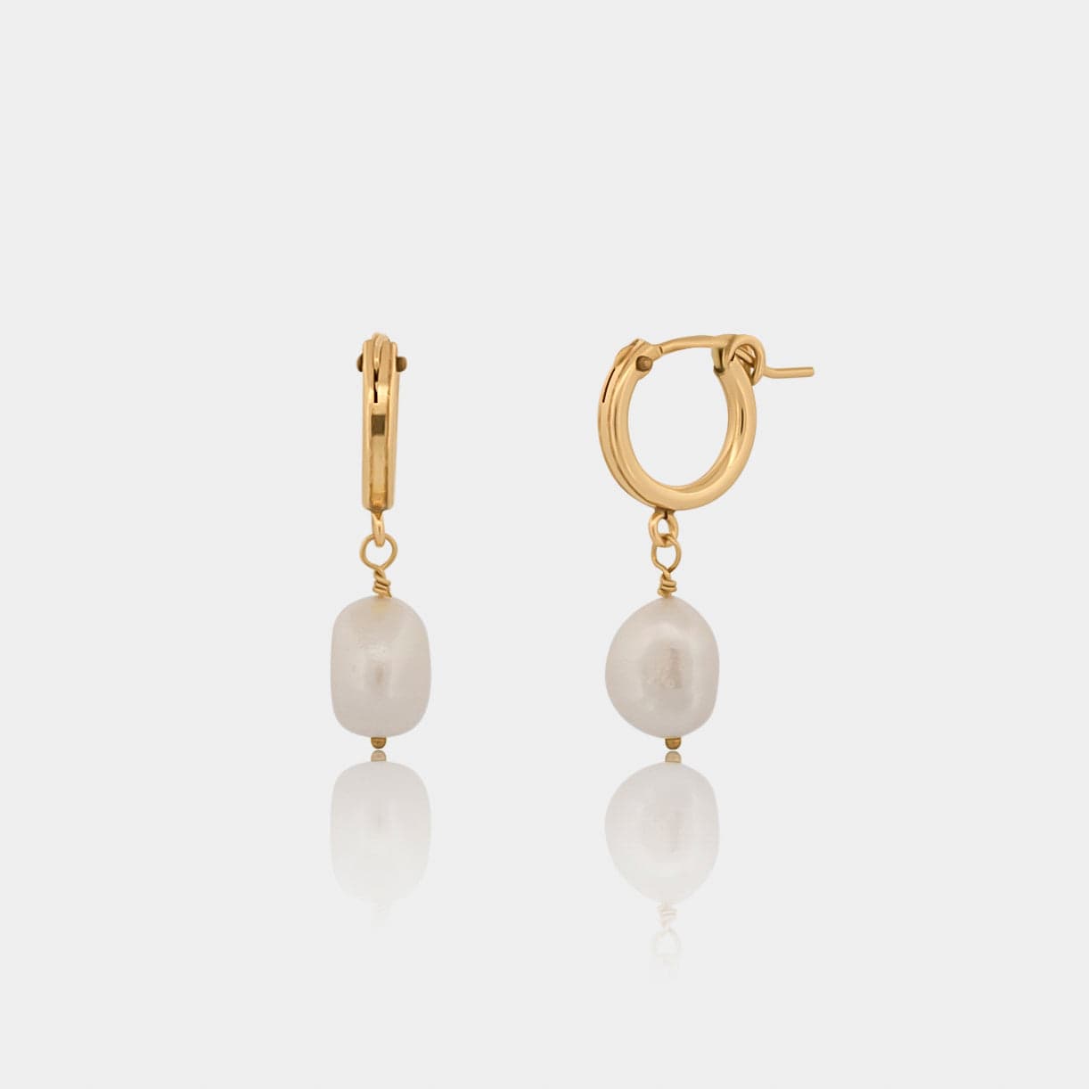 14K Gold Filled Earrings Pia Pearl Drop Hoops LINK'D THE LABEL
