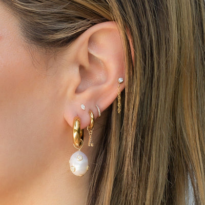 14K Gold Filled Earrings Selena Pearl Drop Hoops LINK'D THE LABEL