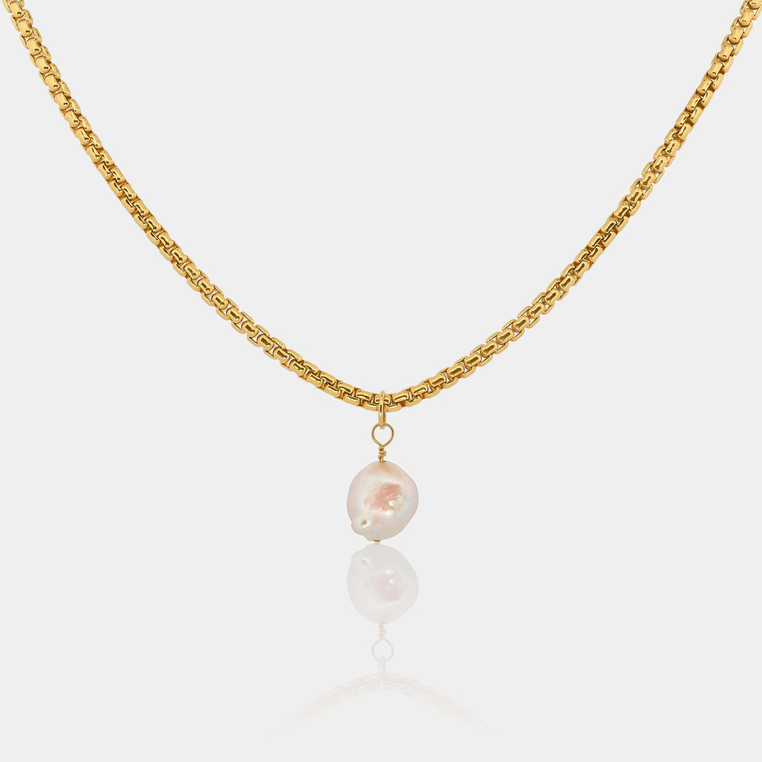 Audrey Baroque Freshwater Pearl Drop Pendant on 3.7mm 14k Gold-Filled Chain Necklace - LINK'D