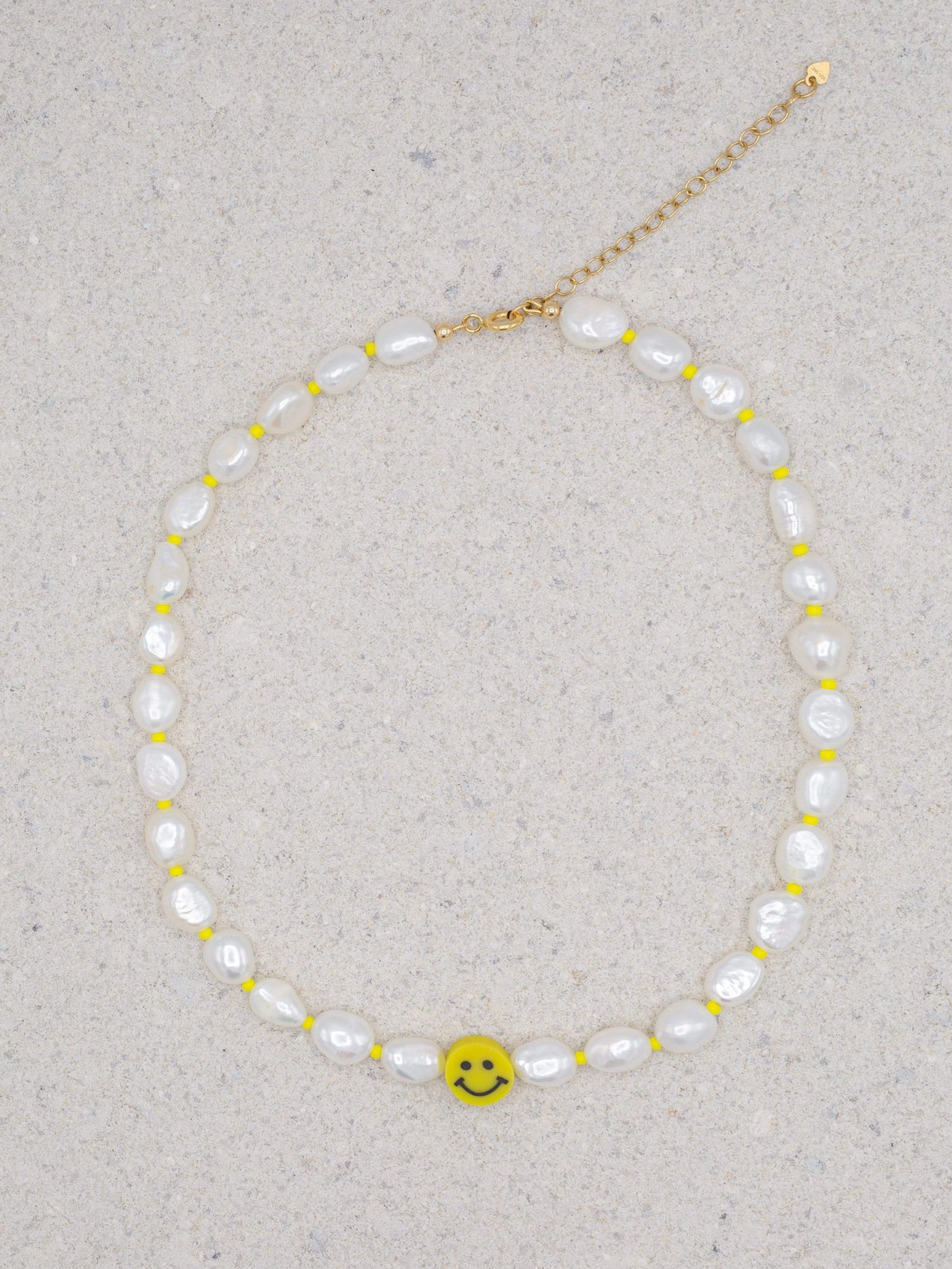 KIKICHIC | NYC | Smiley Face Freshwater Pearl Beaded Choker Necklace |  Yellow Happy Face Beaded Pearl Necklace
