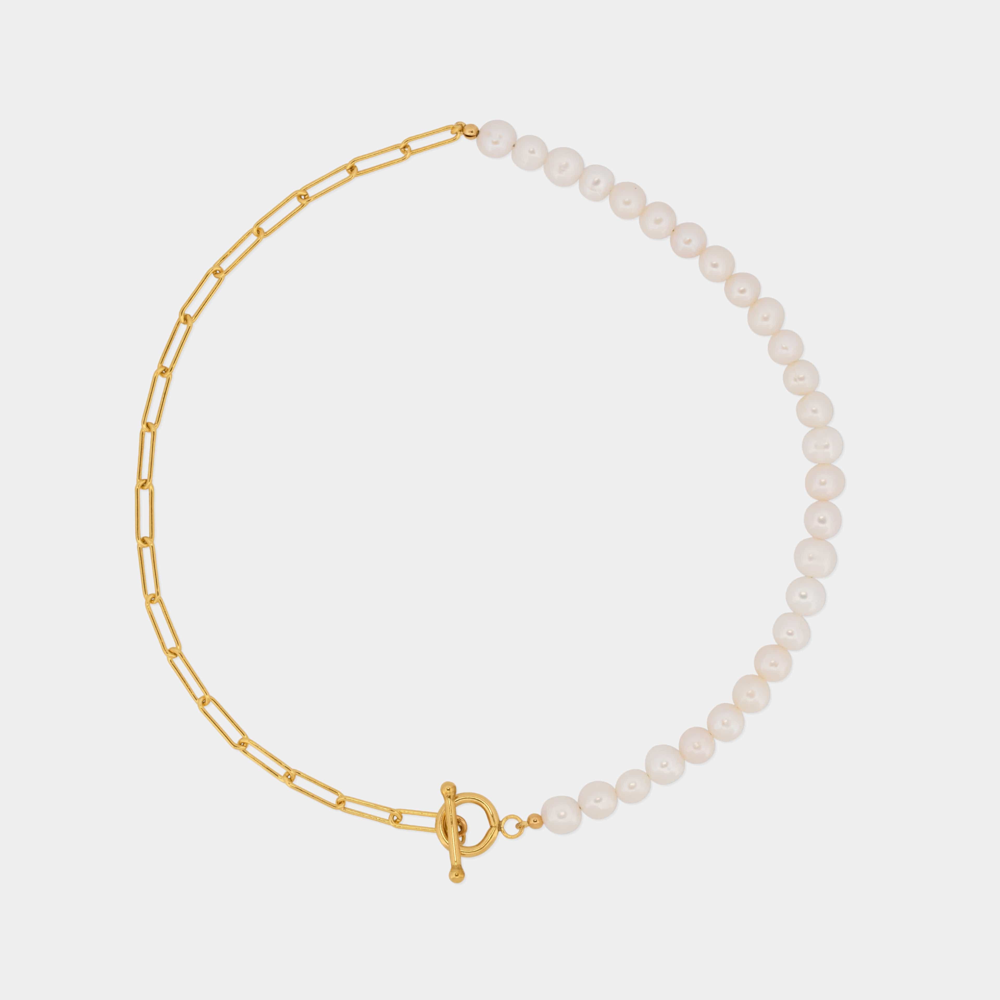 Half Pearl Half 14k Gold-Filled Rectangle Paperclip Chain Necklace ...