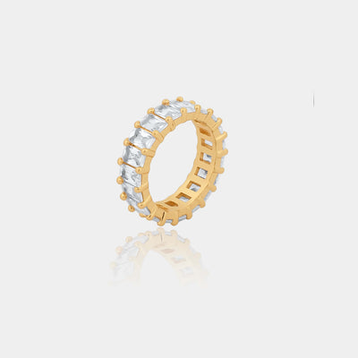Gold Plated Eternity band. Cubic Zirconia Baguette Ring.
