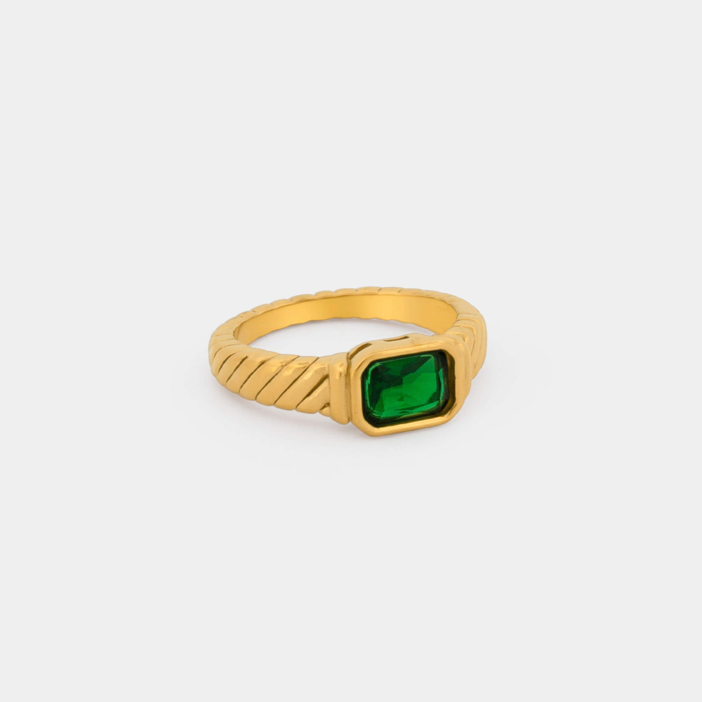 Green Gemstone Signet Ring in stainless steel
