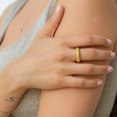 Ribbed Dome Ring Gold