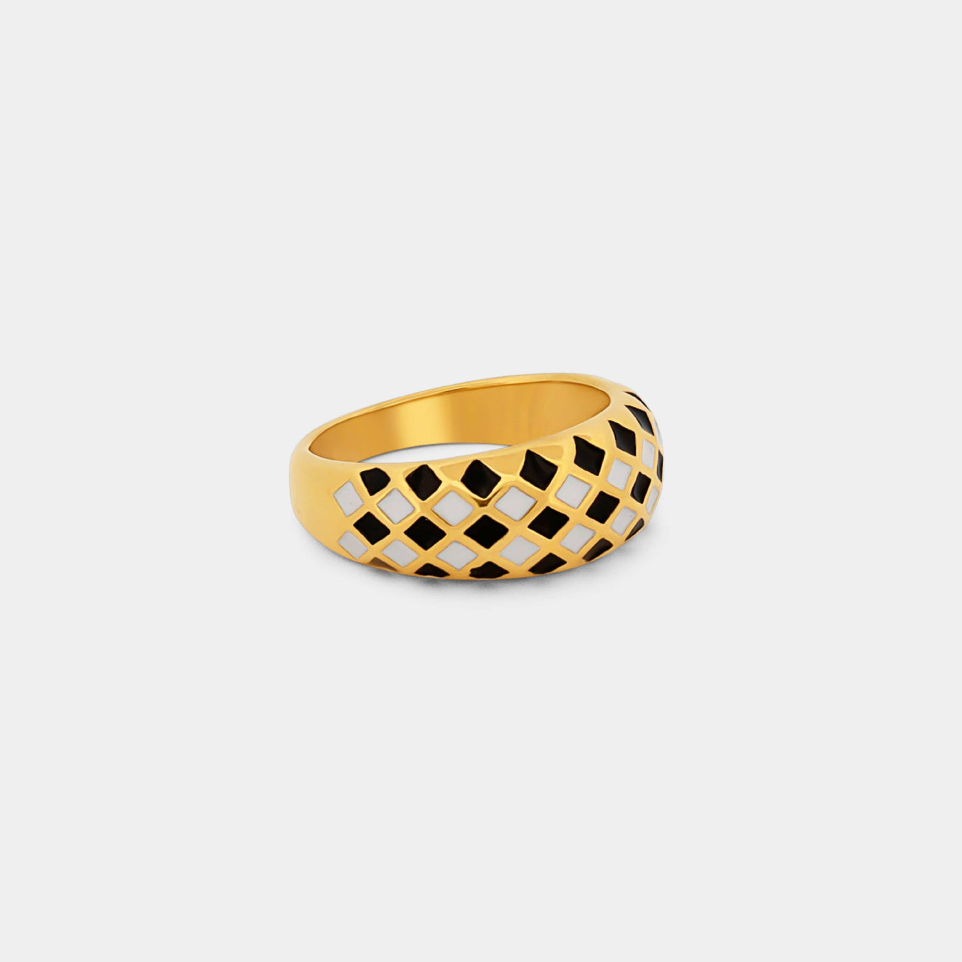 Checkered Dome Ring in stainless steel