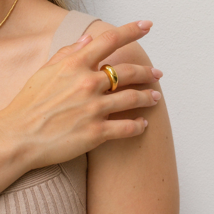 Chunky Gold Dome Ring Gold Dome Band Stainless Steel LINK D 8
