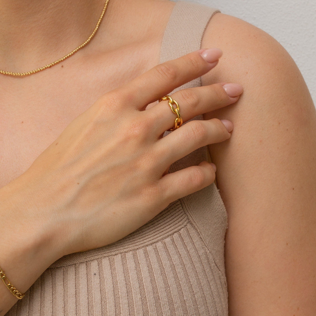 Gold Link chain ring in stainless steel