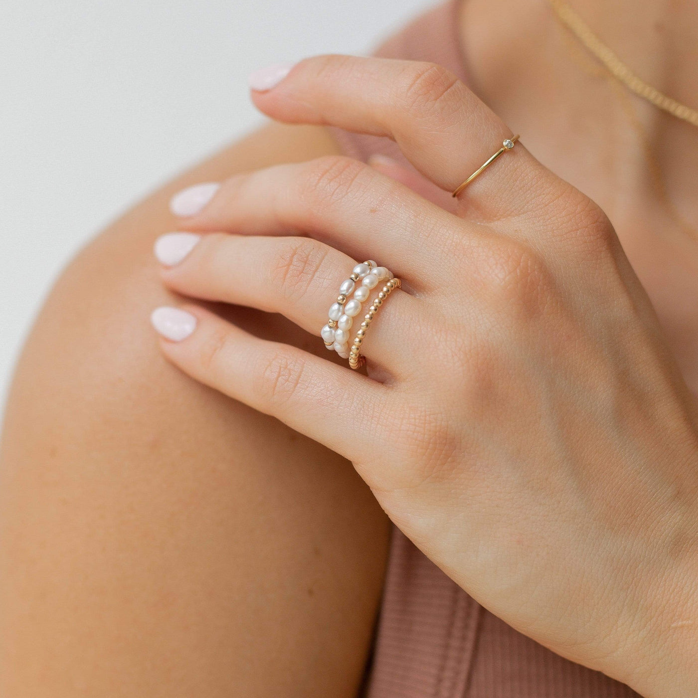 Elastic Gold filled gold and freshwater pearl ring