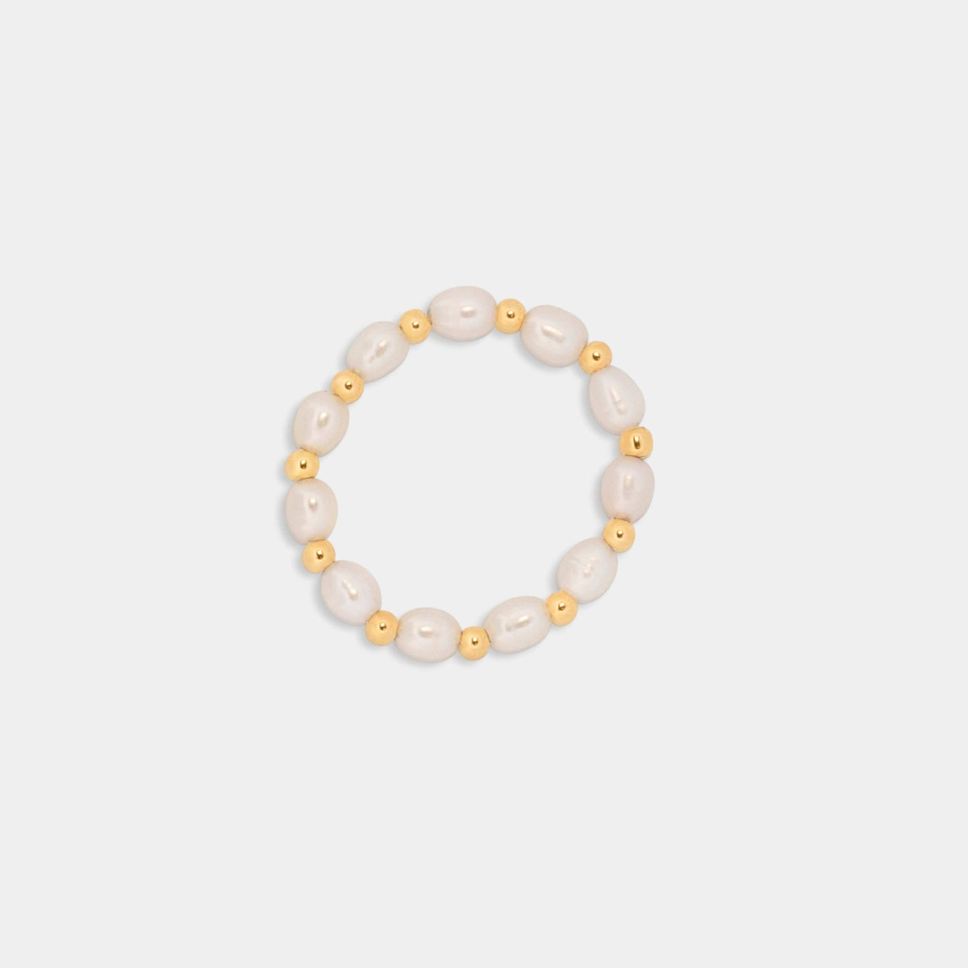 Elastic Pearl and Gold Ring