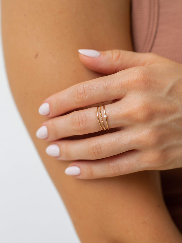 14k gold filled stacking rings, round stacking ring, twist wire stacking ring, small cz ring