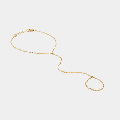 Flat Box Rectangle Gold Hand Chain with Finger Loop